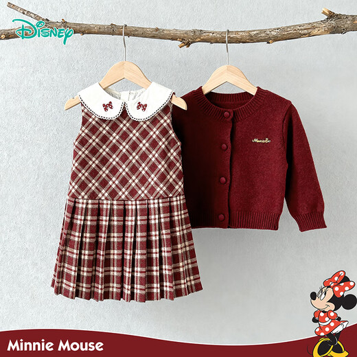 Disney Children's Clothing Winter Girls' Sweater Dress Prep Two-piece Christmas and New Year's Eve Suit Red 100