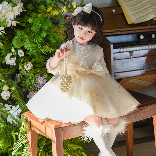 Piggy Banner (PEPCO) girls dress winter style children's dress season little girl birthday dress princess dress champagne color 120