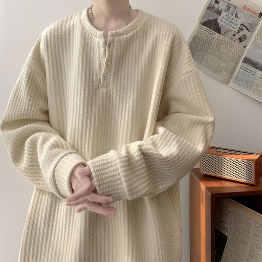 Jingyan selects cold-sense Henry collar velvet sweatshirt for men in autumn and winter. Handsome inner layering shirt for men in autumn. Beige color M M95 to 115Jin Jin is equal to 0.5 kg and can be worn