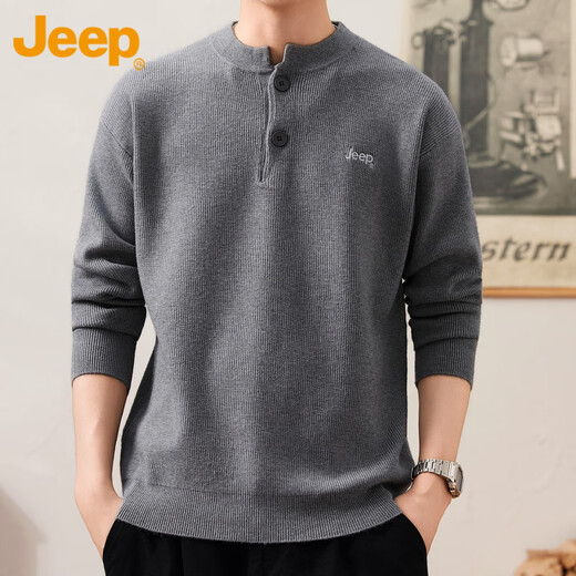 JEEP Jeep Henry Collar Sweater Men's Solid Color Inner Sweater 2025 Autumn and Winter Pullover Bottoming Sweater Men's 25001 Gray Jeep Official M_90-110Jin Jin equals 0.5 kg