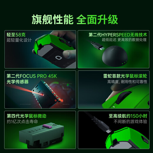 Razer Viper V4Pro Viper V3Pro Professional Edition Wired and Wireless Gaming Mouse Ergonomic Lightweight High-Precision Optical Scroll Wheel Suitable for E-Sports Gaming Viper V4 Professional Edition E-Sports Green