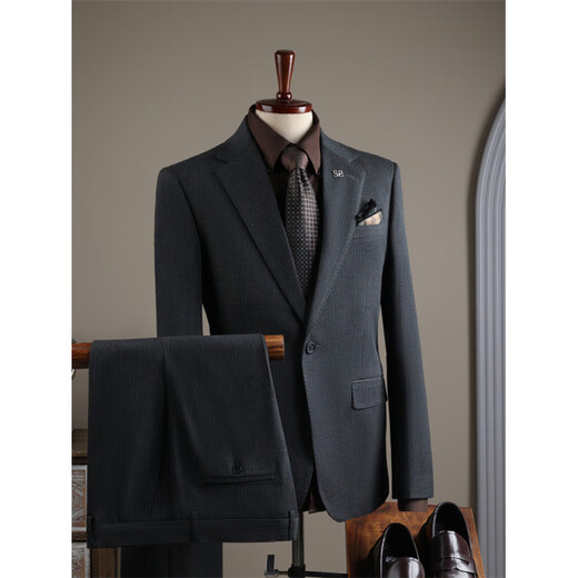SAINT ANGELO Men's Suit, Professional Formal Fit, Groom's High-end Business Gentleman Striped Casual Suit Two-piece Black Double Button (Suit + Vest + Pants) M 48 Recommended 100-112 Jin Jin is equal to 0.5 kg