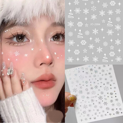 SNQP Christmas creative makeup tattoo stickers Christmas tree gingerbread man atmosphere festive atmosphere face decoration cute stickers silver snowflake face stickers one pack