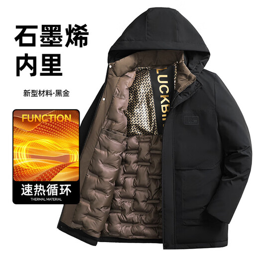 Men's warm winter cotton coat new middle-aged and elderly removable hood mid-length coat for men 2855-Navy Blue XL