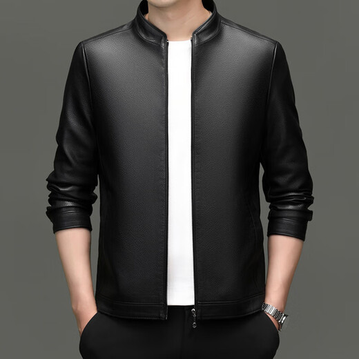 Goldlion 2026 Autumn and Winter Haining Leather Jacket Middle-aged Men's Dad's Wear Business Casual Leather Jacket Boutique Trend Jacket Black 3XL 190
