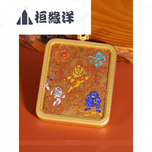 Huan Yuanyang hand-painted golden Tanghuang God of Wealth and Five Gods of Wealth small thangka pendant pendant portable mineral pigment 4*5cm