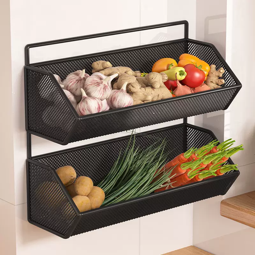 Yusenyi Kitchen Storage Rack Artifact Drainage Wall Basket Perforated Free Multifunctional Vegetable Basket Seasoning Wall Hanging Rack Ginger and Garlic White Double Layer Large (Standard Model)