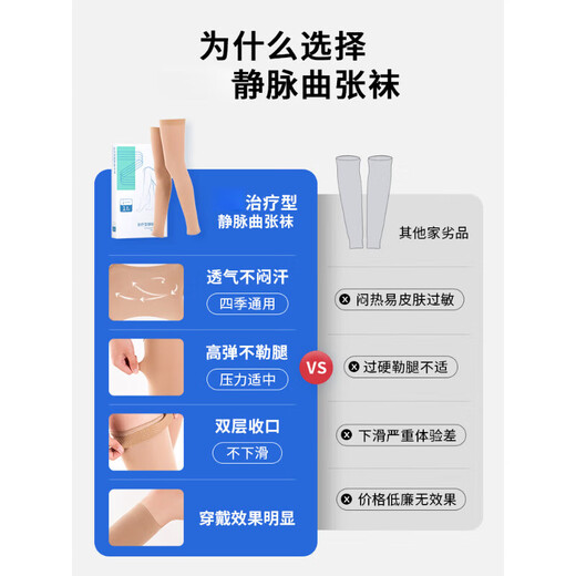 JCZS German Brand Varicose Vein Socks Therapeutic Venous Expansion Elastic Socks Pregnant Women Thrombosis Pressure Postoperative Care Level 2 Black Mid-Leg Exposed S