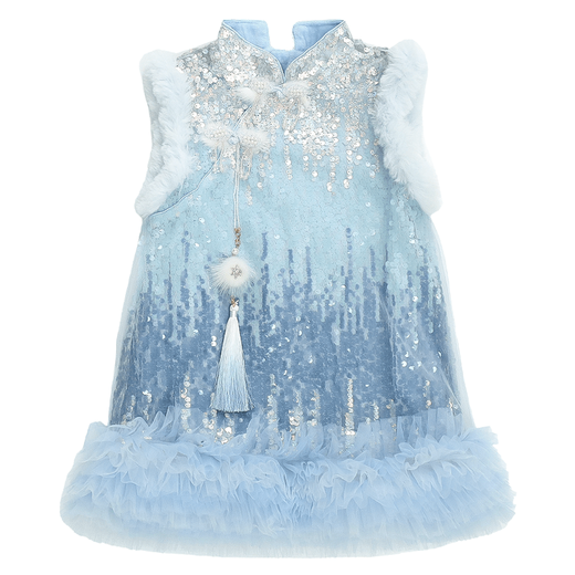 G.duck little yellow duck children's clothing girls dress autumn and winter 2026 new children's cheongsam dress little girl winter vest dress sky blue 90 (recommended height 80-90 1 year old - 2 years old)