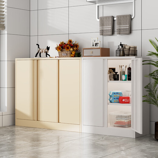 Balcony cabinet storage cabinet low cabinet waterproof corridor floor-standing multi-layer iron bay window cabinet household steel storage cabinet password lock length 120 width 50 height 100 three open - white