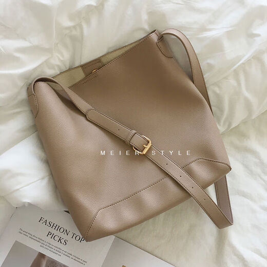 2022 Korean new ins soft leather bucket bag mother bag casual shoulder large bag crossbody bag large capacity women's bag matcha green