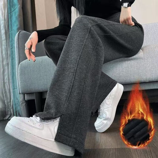 Light luxury hot style 25 new autumn and winter woolen herringbone wide-leg pants, high waist, loose single opening, narrow version, dark gray, velvet style, XL, recommended 120-140Jin Jin equals 0.5 kg