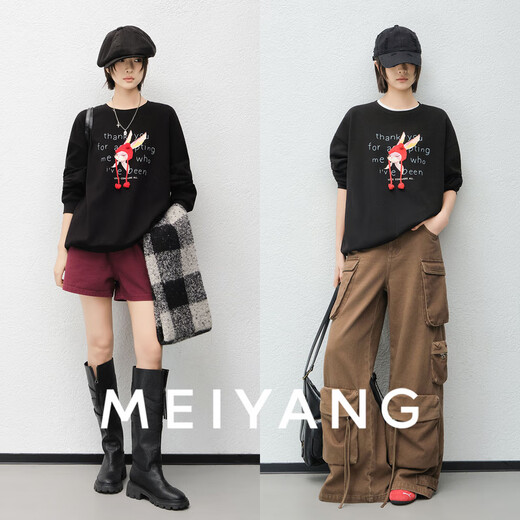 MEIYANG Little Red Riding Hood Sweater Air Layer Knitted Round Neck Embroidered Printed Top Age-Reducing Vitality and Slimming Autumn New Style Black M