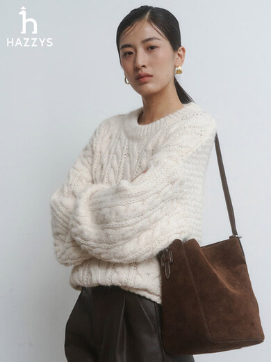 HAZZYS Women's Bag 2025 Autumn New Women's Retro Casual Shoulder Bucket Bag ALKS2BCC337 Dark Brown