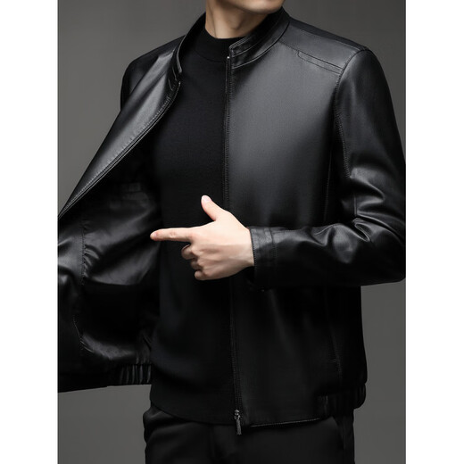 Jinba Haining Veste en cuir véritable pour hommes d'âge moyen Vêtements décontractés pour papa d'âge moyen et personnes âgées 2025 Nouvelle veste en peau de mouton pour hommes noir (style unique) Revers M 170