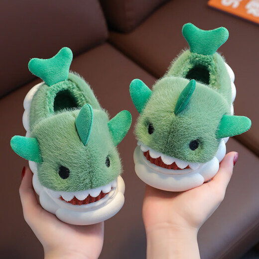 Yi Cong children's cotton shoes winter cartoon shark boys and girls indoor non-slip baby plush parent-child home children's cotton slippers gray cotton shoes shark style 22-23 size inner length 13.5 about 1-2 years old