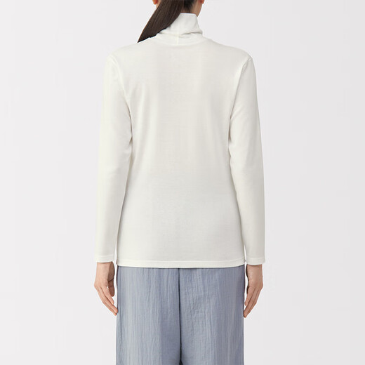 MUJI Women's Thick Cotton High Collar Long Sleeve T-Shirt Tops Bottoming Shirt Women's Style Fall 25 FCD15C5A Off-White M (160/84A)