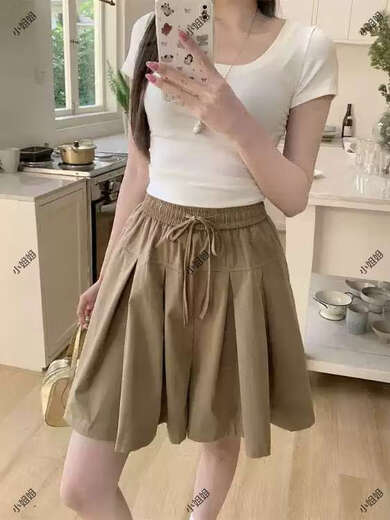 大码复古薄款休闲裤女2025新款夏季高腰阔腿裤胖MM显瘦五分短裤子 黑色 M M建议90100斤