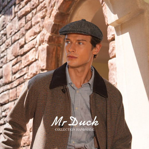 Mr DUCK Prussia winter octagonal beret handmade woolen men's herringbone literary intellectual newsboy cap herringbone dark gray (thick and warm)-MW56165 L (suitable for 58-59cm head circumference)