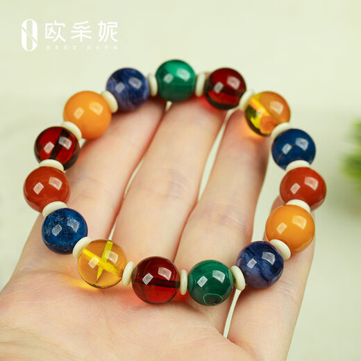 Ouchini Beeswax Bracelet Natural Amber Raw Stone Duobao DIY Nanhong Amazonite Flower Amber Bracelet Dopamine Rainbow Series Dopamine Rainbow Series A Style 4009