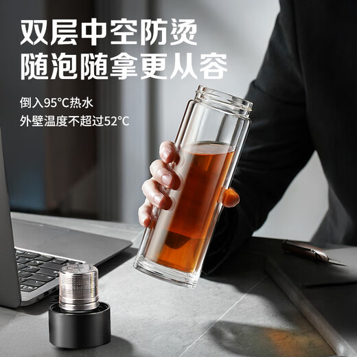 LINGCHEN tea cup for men, magnetic tea water separation, high temperature resistant executive leadership cup, double-layer glass magnetic tea cup