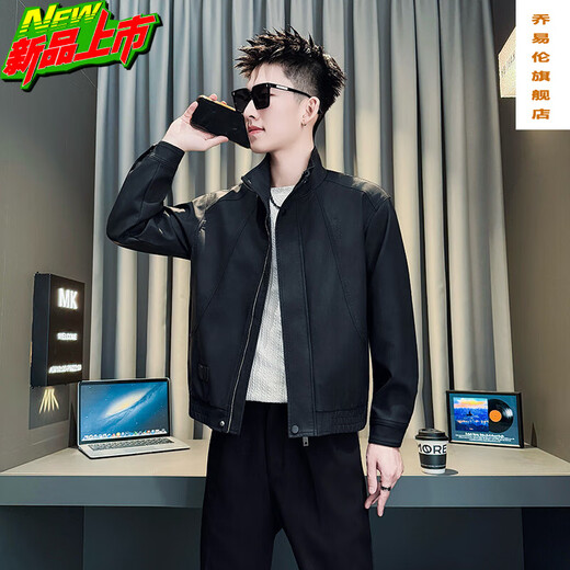 Qiao Yilun Men's Brown Leather Jacket Spring and Autumn American Retro Motorcycle Pu Leather Jacket Trendy New Casual Jacket Brown M