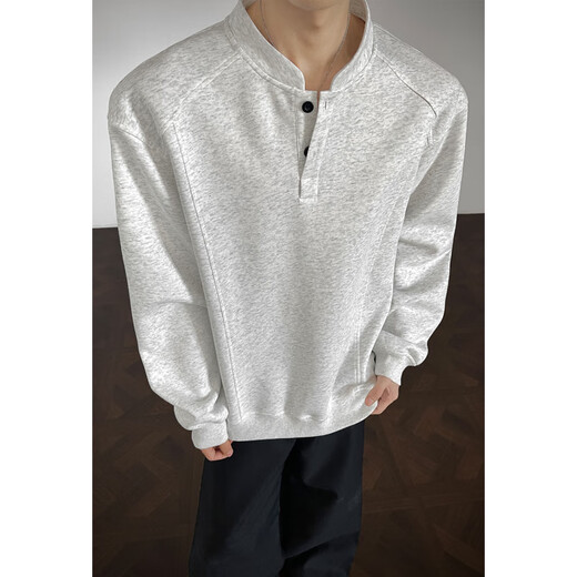 OEMG Heavy Henley Collar Velvet Thickened Sweater Men's Autumn and Winter American Trendy Brand Hoodie Top Versatile Jacket HW25884 Black XL Recommended 110-130Jin Jin equals 0.5kg