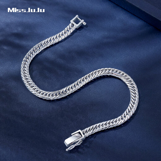 Miss JuJu pt950 pure platinum Xiping bracelet for women, platinum Cuban bracelet, fashionable and high-end jewelry for men, weight 14.40g, length 17cm, thickness about 4.3mm