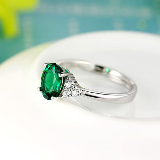 Fat Donglai's same emerald ring 925 silver emerald blue crystal ruby red agate adjustable agate red ring