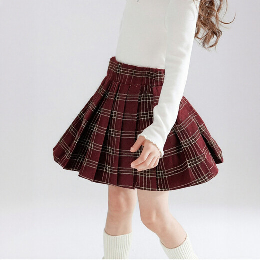 Girls Half-length Pleated Skirt Autumn and Winter Children's JK Skirt Double Denim Girl Middle School Red Plaid Skirt Performance Costume New Year Red-Pleated Skirt 130 130cm