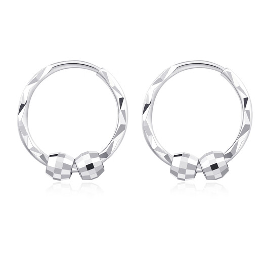 Wanfulong platinum pt950 car flower circle bead earrings platinum ring ornaments for ear piercing new birthday gift for girlfriend Platinum 950 car flower circle bead earrings 1.41g