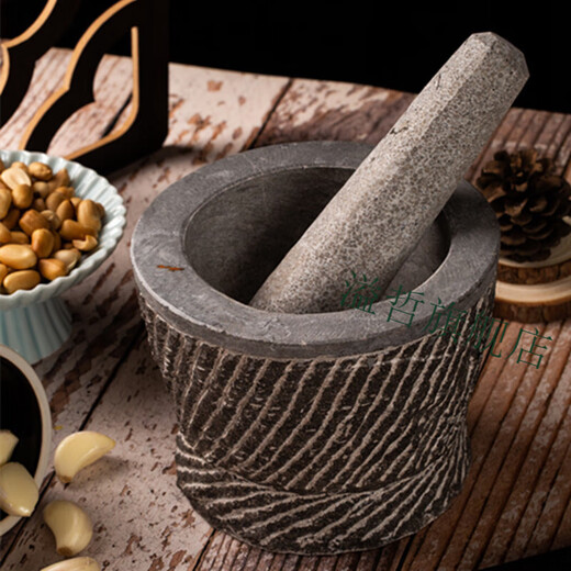 Yichen natural bluestone handmade garlic mortar, jar grinder, garlic masher, garlic peeler, garlic press, stone mortar, stone garlic pounder, handmade bluestone large stone mortar