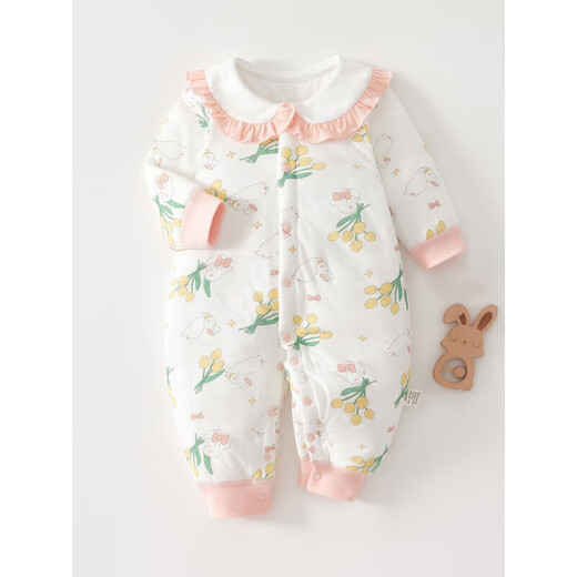 PurCotton 100% Cotton Era Shopping Mall Same Style 40g Baby Onesie Spring Autumn Winter Clothes Padded Warm Clothes for Girls Pink 59cm Recommended 5 to 12 Jin Jin is equal to about 0.5 kg