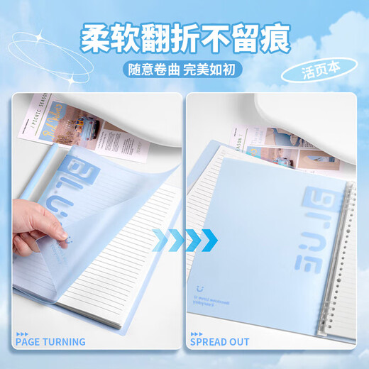 SUNWOOD B5/30 sheets of 60-page loose-leaf notebook, semi-transparent shell 10-hole detachable portable loose-leaf notebook, postgraduate entrance examination wrong question homework book, ice blue 1283