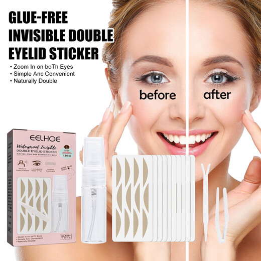 EELHOEEyelid Tape Self-Adhesive, Natural-Looking & Traceless 10 Tapes bottle, double eyelid tape, Y-shaped push stick, clip