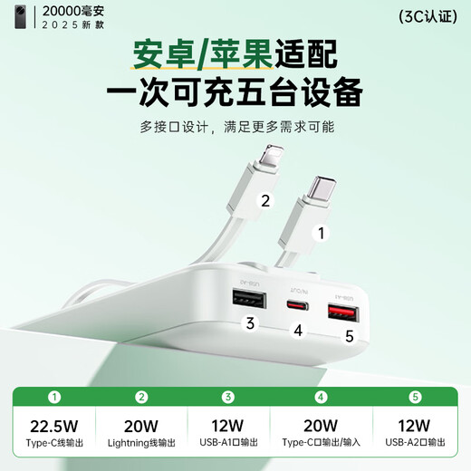 Witton National Standard 3C Dual Certification丨True 20000 mAh Power Bank Suitable for Oppo Super Fast Charging Super Large Capacity Comes with Cable Power Bank Small and Portable Can Go on the Plane Haoyue White 20000 mAh + Super Fast Charging + 999% Speed ​​Up Hot Selling 100W+ on the Whole Network丨 Comes with Three Fast Charging Cords丨National Standard 3C Dual Certification