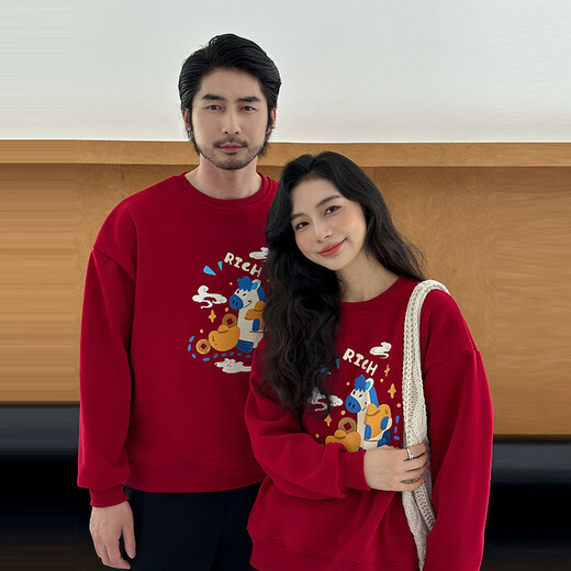 G.duck Little Yellow Duck 2026 Year of the Horse red parent-child sweatshirt new Chinese style family of three or four New Year's celebration clothes Xiao Ma Baoqian sweatshirt 165 S