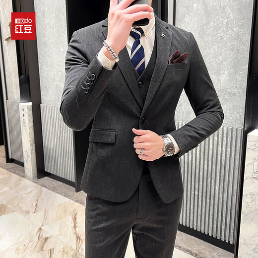 Hongdou men's suit suit 2025 autumn new wedding dress fashionable business professional suit three-piece suit for men dark gray single suit M