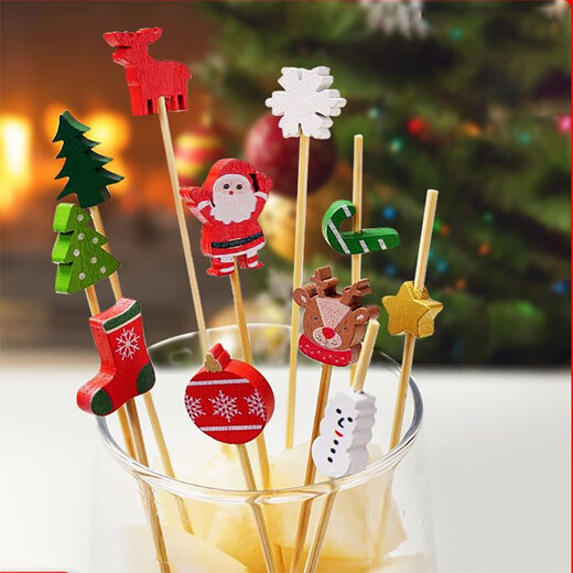 Follow-up Christmas fruit picks, Santa Claus, pine elk fruit picks, holiday decoration picks, fruit cocktail burgers, 12cm Christmas series, random 100 pieces