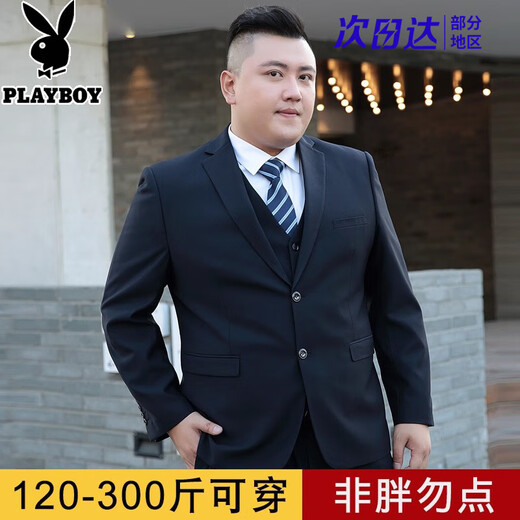 Playboy (PLAYBOY) plus size suit men's suit plus fat plus fat business formal suit jacket wedding dress professional wear autumn two-button large size black single suit top + tie XL recommended 120-140Jin Jin equals 0.5 kg