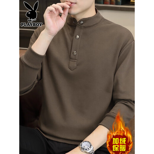 Playboy Henry collar sweatshirt men's tops autumn new loose young and middle-aged casual bottoming shirt long-sleeved T-shirt men's T WY2288 brown plus velvet L recommended 111-120Jin Jin equals 0.5 kg