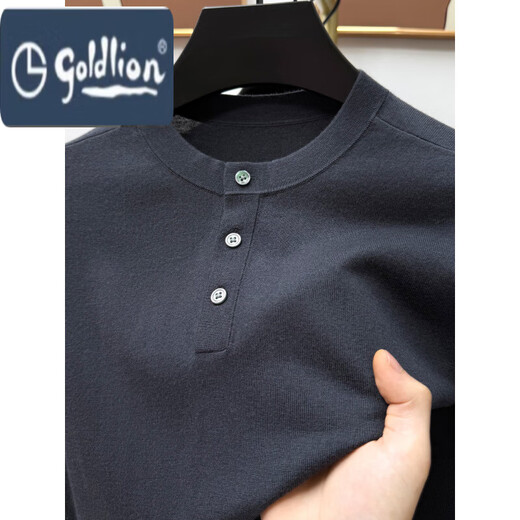 Goldlion Henry Collar Wool Sweater Men's Autumn and Winter Young and Middle-aged Sweater Men's Simple Casual Stand-up Collar Bottoming Shirt Men's Pickle Green 2XL 180