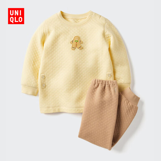 UNIQLO infant and toddler crimped pajamas/long-sleeved living clothes set 478439 41 apricot 110