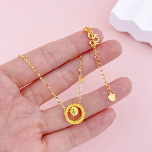 Genuine Fengxiang 18K Huang Gold Cat's Eye Transfer Bead Necklace London Gold 18K Clavicle Chain as a Valentine's Day Gift for Wife Cat's Eye Transfer Bead Necklace