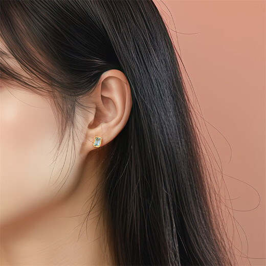 Shipulin 18K gold sugar cube topaz earrings, fashionable women's earrings, citrine + green crystal