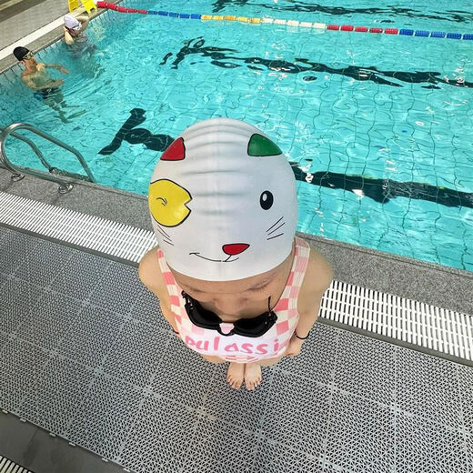 Cute little monster silicone swimming cap for women with long hair, waterproof, oversized, high-elasticity and good-looking swimming cap set, Kuromi swimming cap + white anti-fog swimming goggles + pink nose clip earplugs