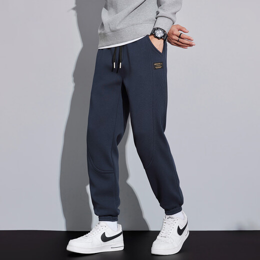Luo Meng autumn and winter sports pants for men 2025 new fashion brand loose leggings sweatpants spring velvet casual long pants for men 668 navy blue regular 2XL recommended 135-150Jin Jin equals 0.5 kg