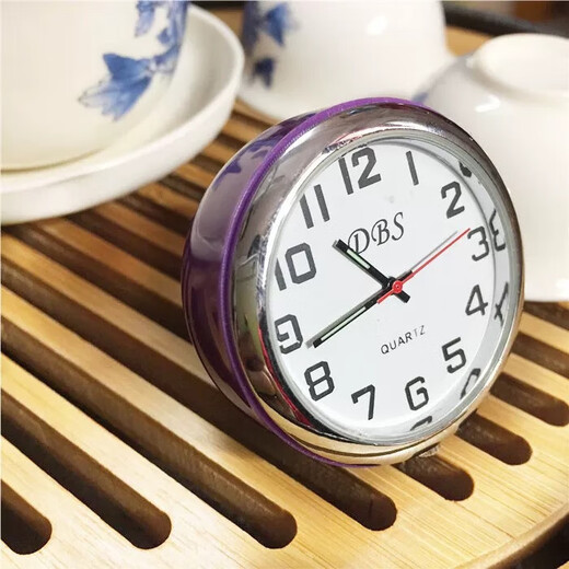 Mini Quartz Small Table Clock Desktop Ornament Portable Simple Creative Silent Bedside Student Exam Car Watch Purple