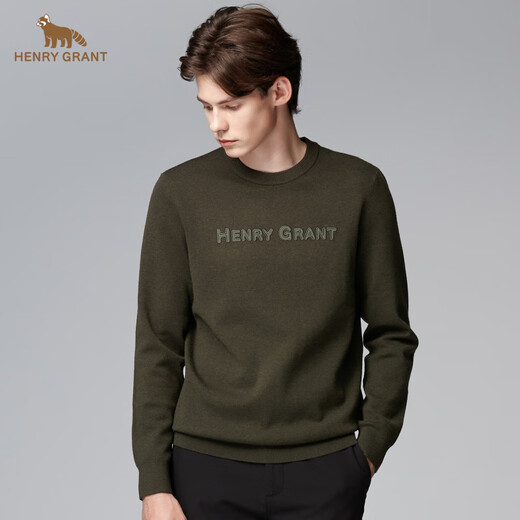 HENRY GRANT Henry Grant solid color round neck bottoming sweater spring short bottoming shirt outdoor men's round neck sweater green coffee color (QBY243031U111) one size 46 (170/92A)