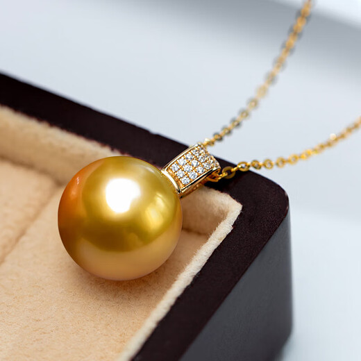 Xingu Selected Rich Gold 14K Gold Ocean Gold Bead Pearl Pendant Single Women's Seawater Pearl Necklace Clavicle Chain A Grade/Slightly Flawed Rich Gold 13-14mm +18K Gold Chain